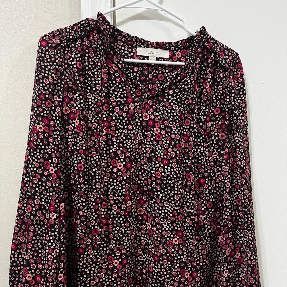 LOFT Black and Pink Floral Top